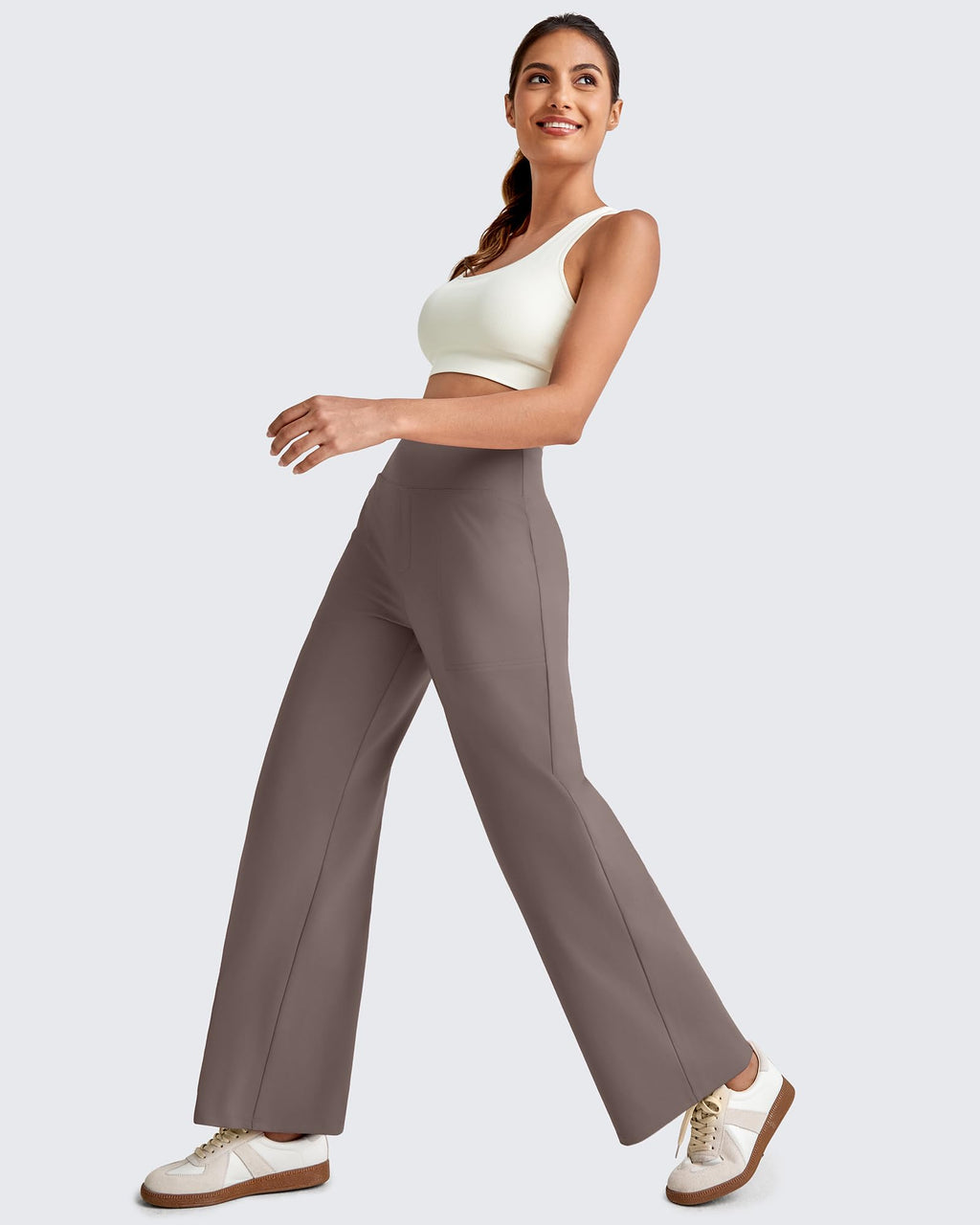 G4free Yoga Pants Women Ankle Length Stretch With Pockets Taupe Xxl