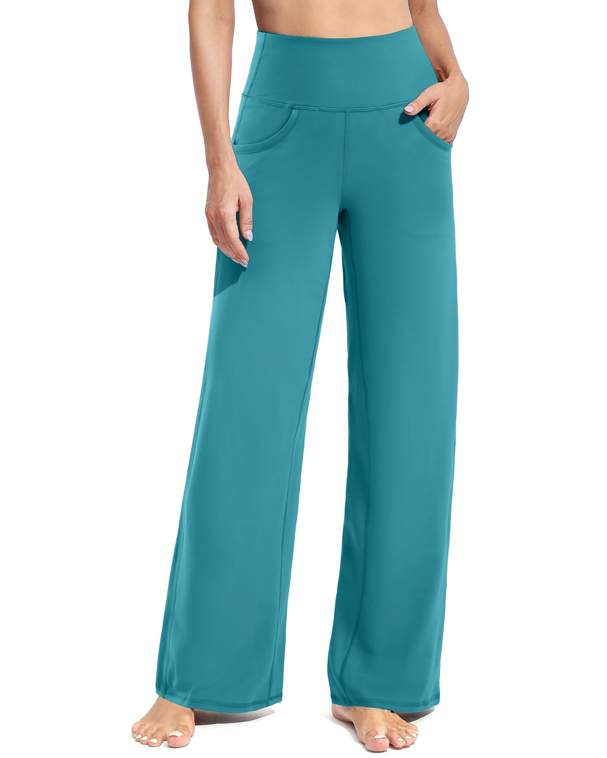 Promover Wide-Leg Pants For Women With Pockets Stretch Turquoise Xl