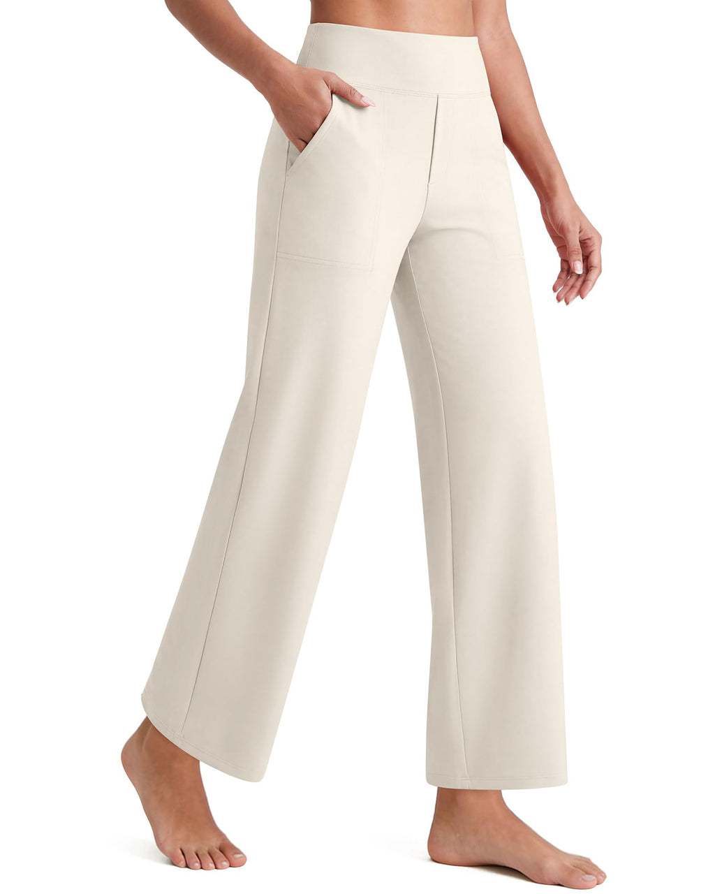 G4free Wide-Leg Pants For Women Ankle Length With Pockets Ivory Xl