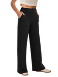 Women's Copyleaf Wide-Leg Pants Woman High-Waist Casual Lounge - Black