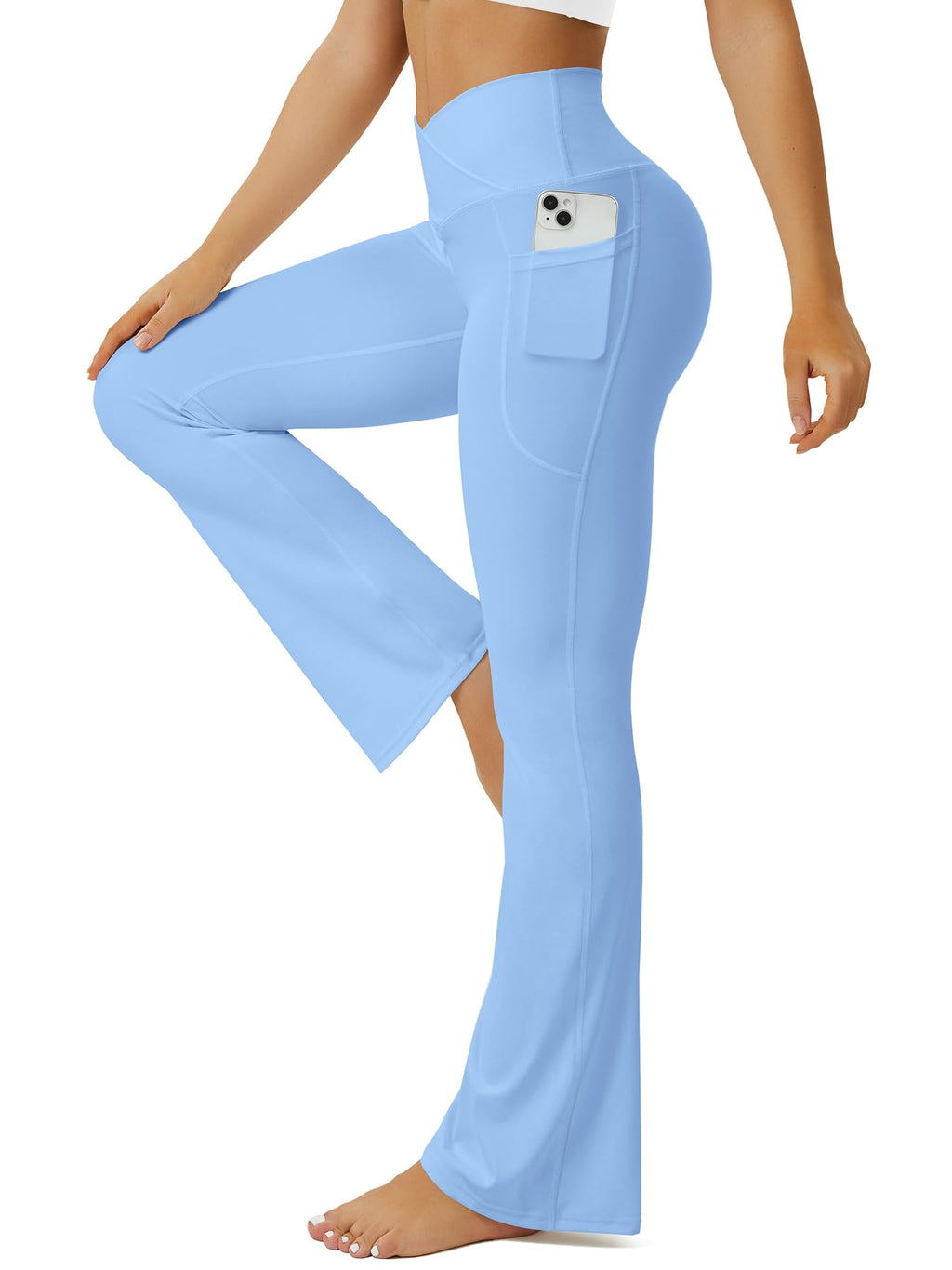 Fohofo Yoga Pants Women Flare Leggings For With Pockets - Sky Blue