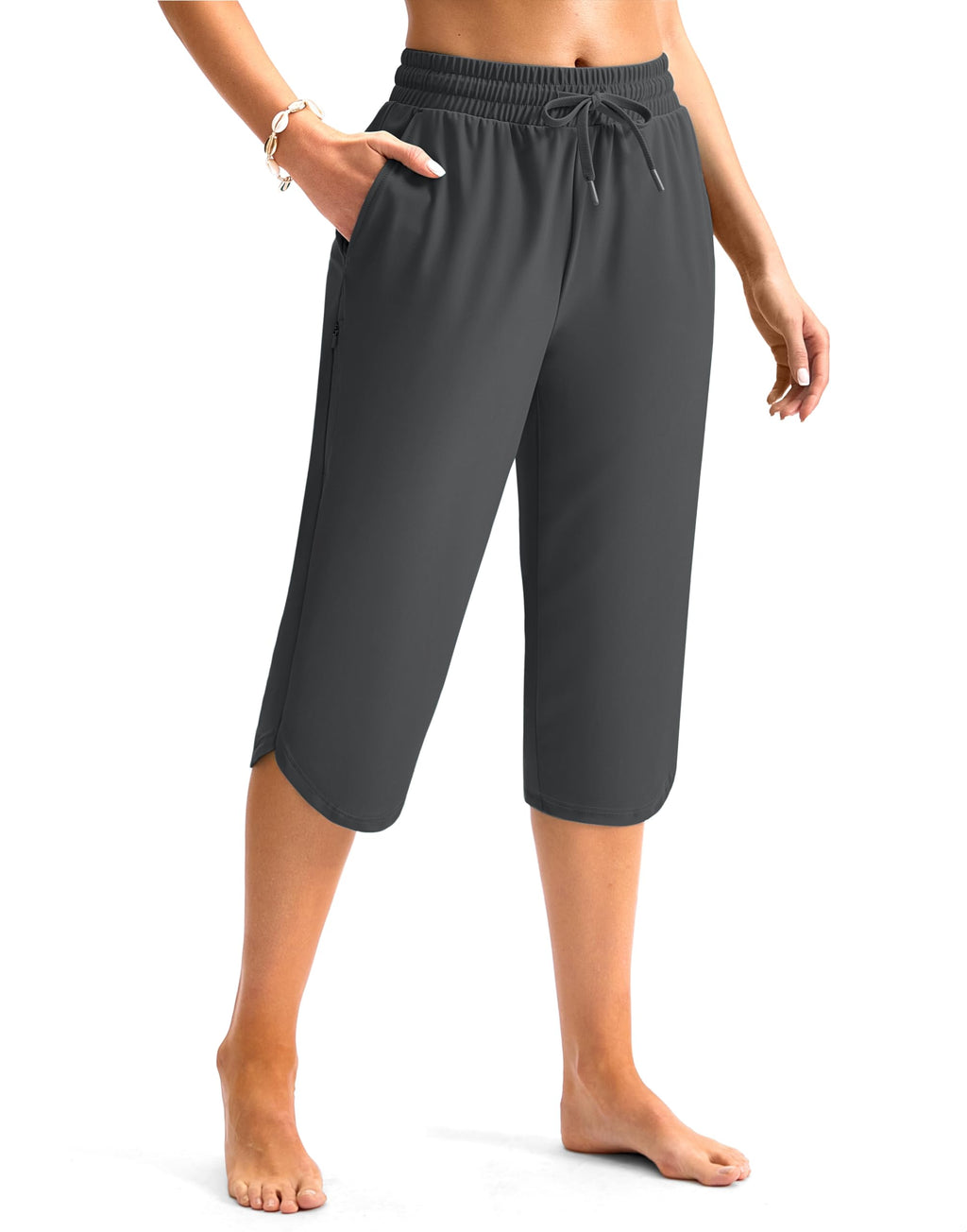 Viodia Women's 18" Modest Swim Capris Pants With Pockets Grey S