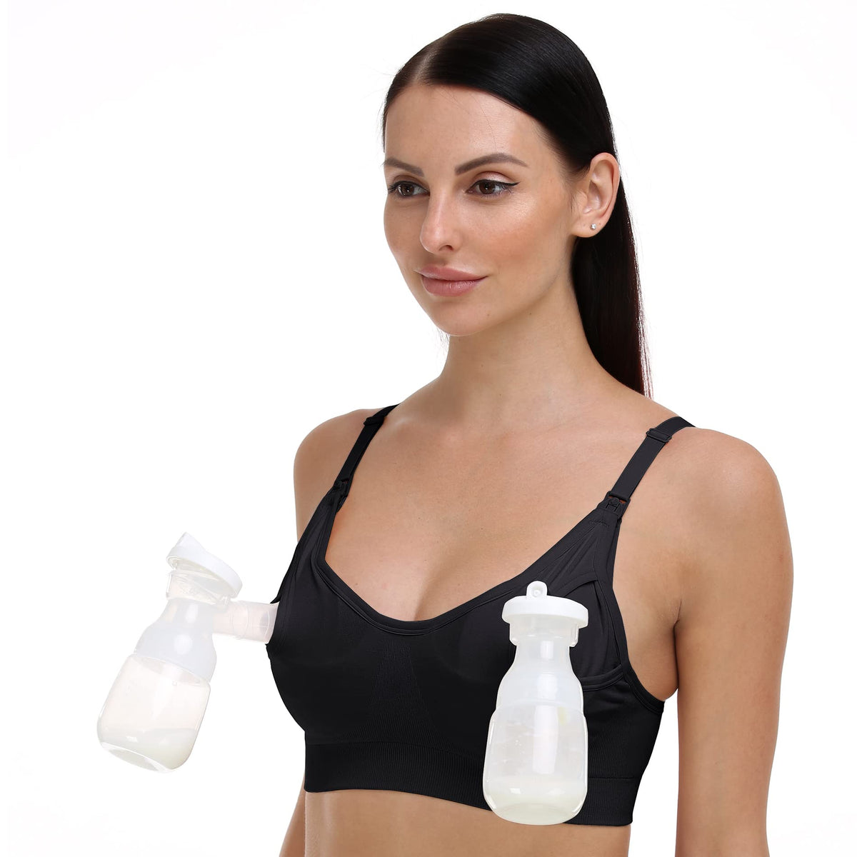 Women's Gxxge Support Pumping Hands Free All in One Comfortable Breast No Pad Pumps Black Large Nursing Bra