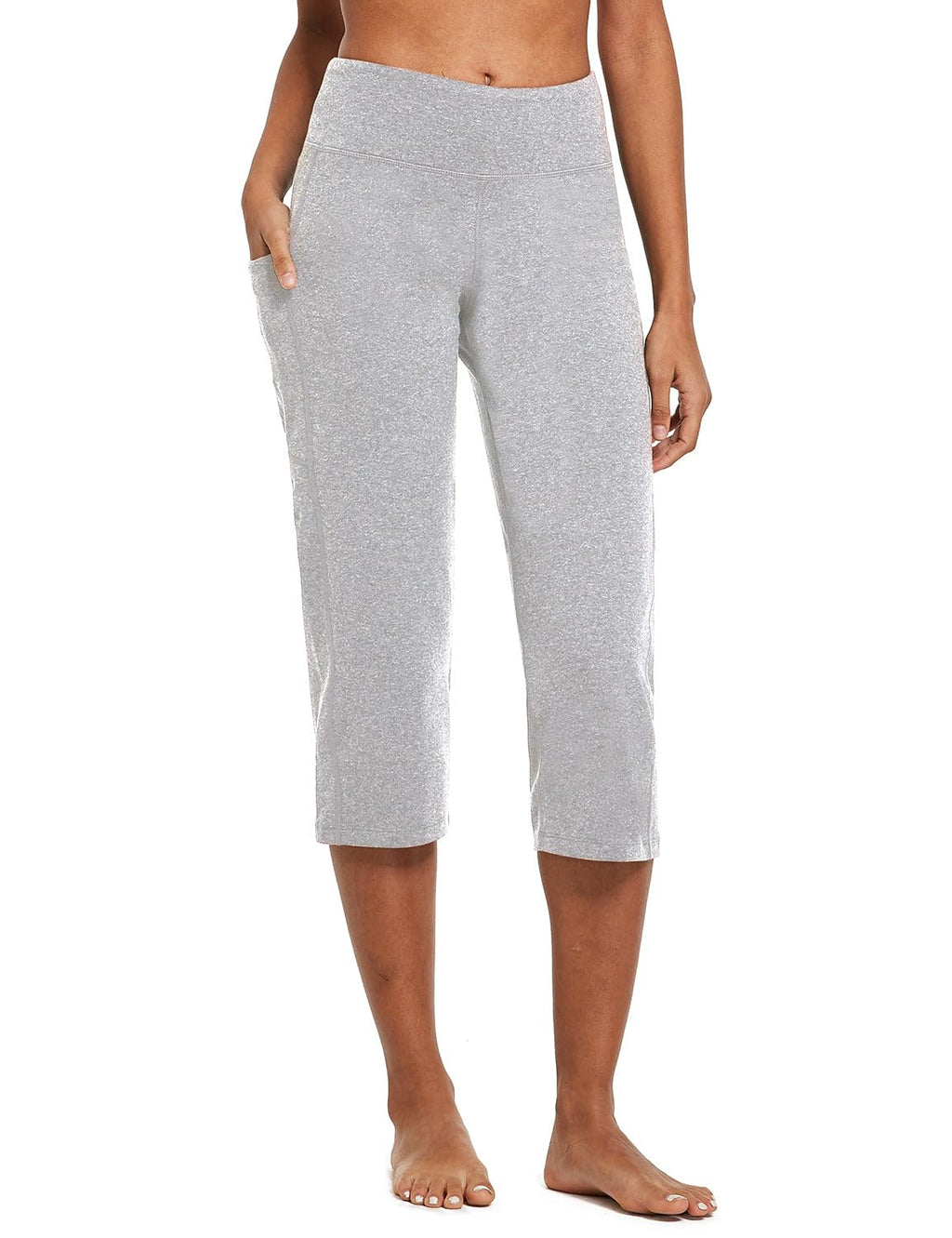 Baleaf Women's Capri Pants With Pockets High-Waist Light Gray L