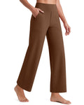 G4free Wide-Leg Pants For Women Cropped With Pockets Dark Coffee Xl