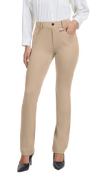 Vimpep Straight-Leg Yoga Dress Work Pants Women Pull On - Khaki