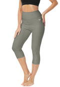 Deerose Light Grey Women's Swim Pants Surfing Tights Hawaiian Tropical UV Blocking Water Workout Tummy Control Capris M