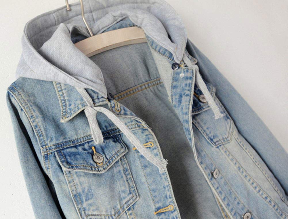 Lifeshe Women's Casual Detachable Hoodie Denim Jacket - A-light Blue