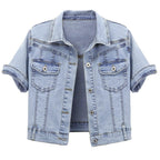 Omoone Women's Summer Short Sleeve Crop Denim Trucker Jacket Jean Coat Tops(lightblue-m) - Light Blue