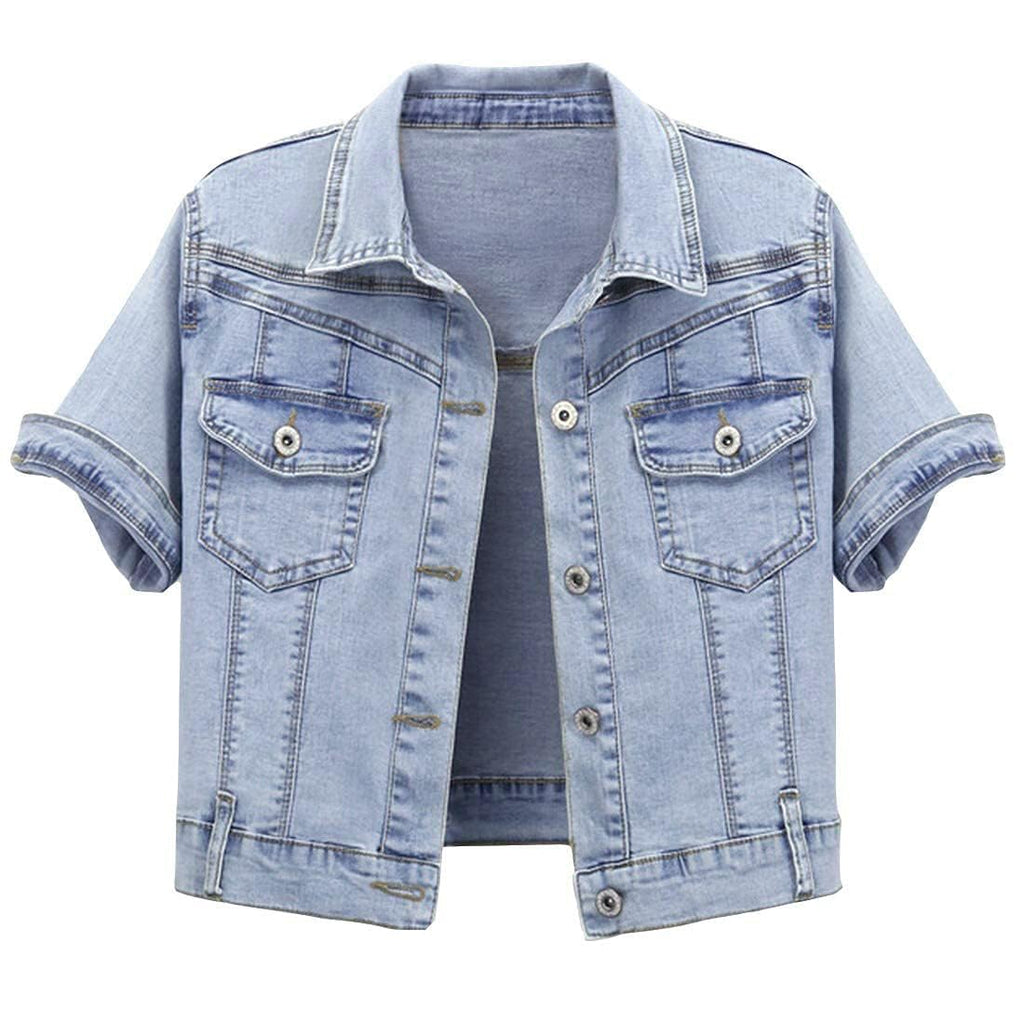 Omoone Women's Summer Short Sleeve Crop Denim Trucker Jacket Jean Coat Tops(lightblue-s) - Light Blue