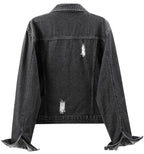 Kedera Womens Denim Jacket Distressed Ripped Jean Button Down Light Jackets - Charcoal Black