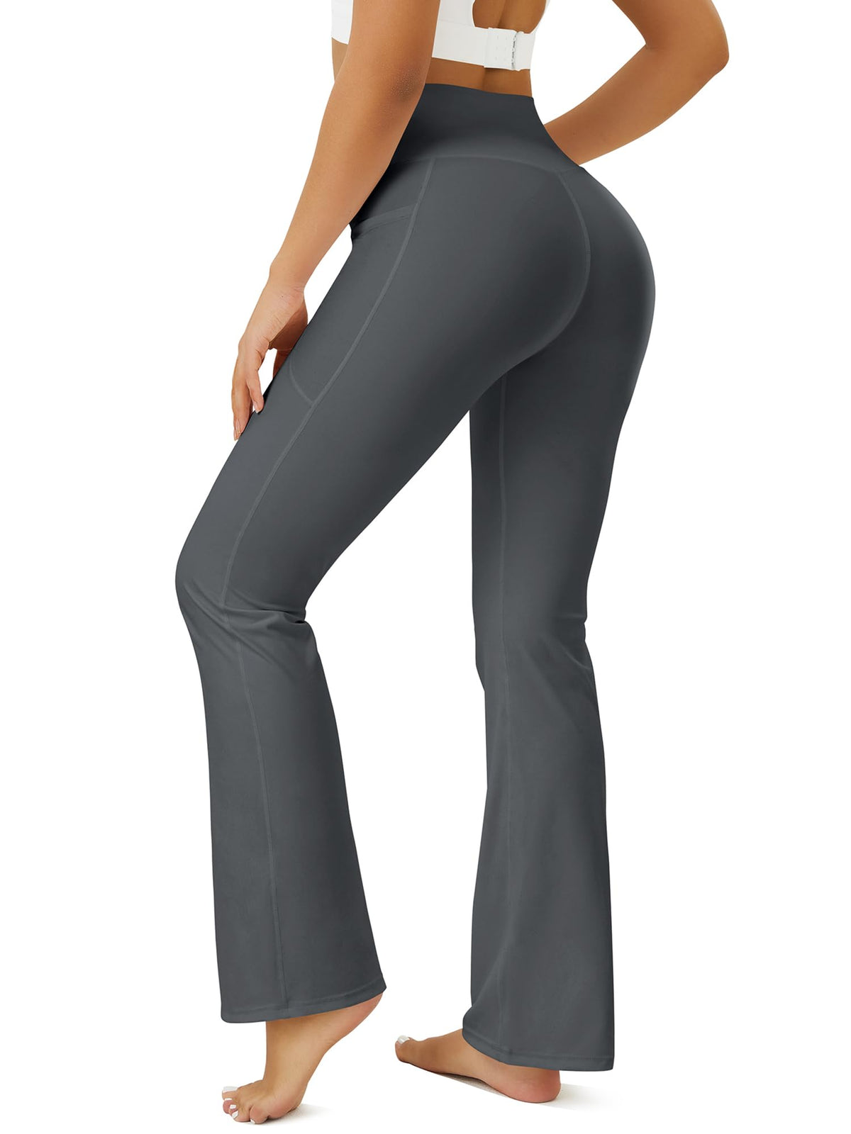 Fohofo Yoga Pants Women Flare Leggings For With Pockets - Grey