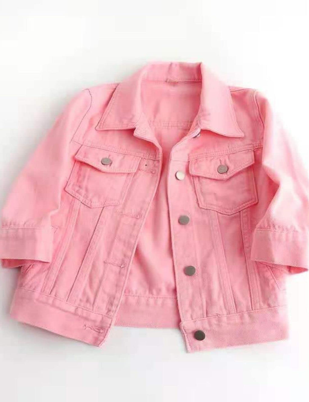 Unilexi Women's 3/4 Sleeve Colored Cropped Denim Jacket Light Wash Short Jean Trucker Coat(0096-pink-xs)