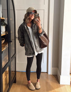Omoone Women's Oversized Mid Long Denim Jacket Jean Biker Coat(0199-grey-m)