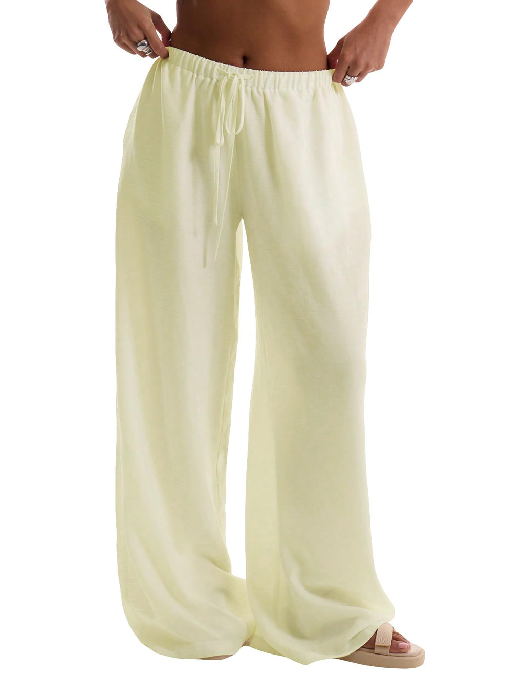 RoseSeek Women's Wide Leg Linen Pants Mesh Beach Cover Up Vacation Outfits