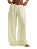 RoseSeek Women's Wide Leg Linen Pants Mesh Beach Cover Up Vacation Outfits