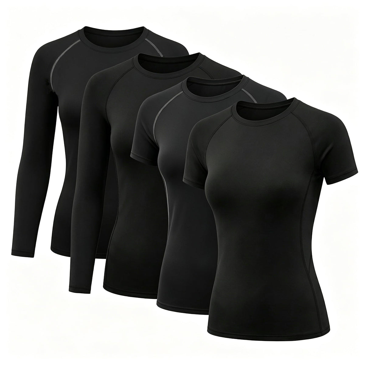 TELALEO 4-Pack Compression Shirt Women Long Short Sleeve Underscrubs-4Black 2XL