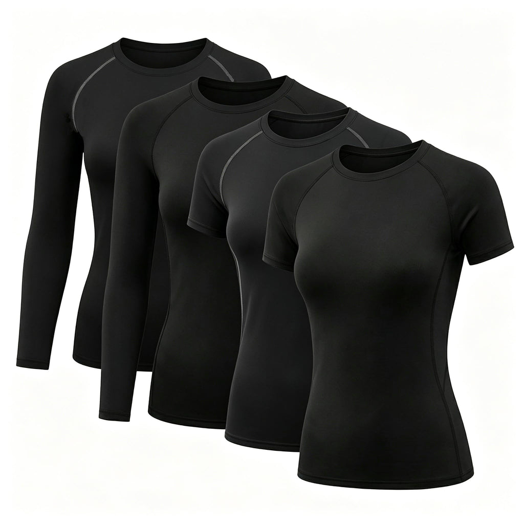 TELALEO 4-Pack Compression Shirt Women Long Short Sleeve Underscrubs-4Black XL