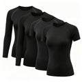 TELALEO 4-Pack Compression Shirt Women Long Short Sleeve Underscrubs-4Black L