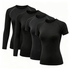 TELALEO 4-Pack Compression Shirt Women Long Short Sleeve Underscrubs-4Black L