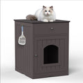 Espresso Wooden Cat Litter Box Enclosure with Drawers - Stylish Nightstand & Side Table