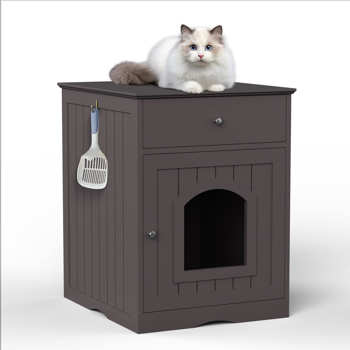 Espresso Wooden Cat Litter Box Enclosure with Drawers - Stylish Nightstand & Side Table