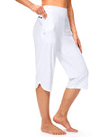 G Gradual Women's 18'' Swim Capri Pants with Pockets(White,S)