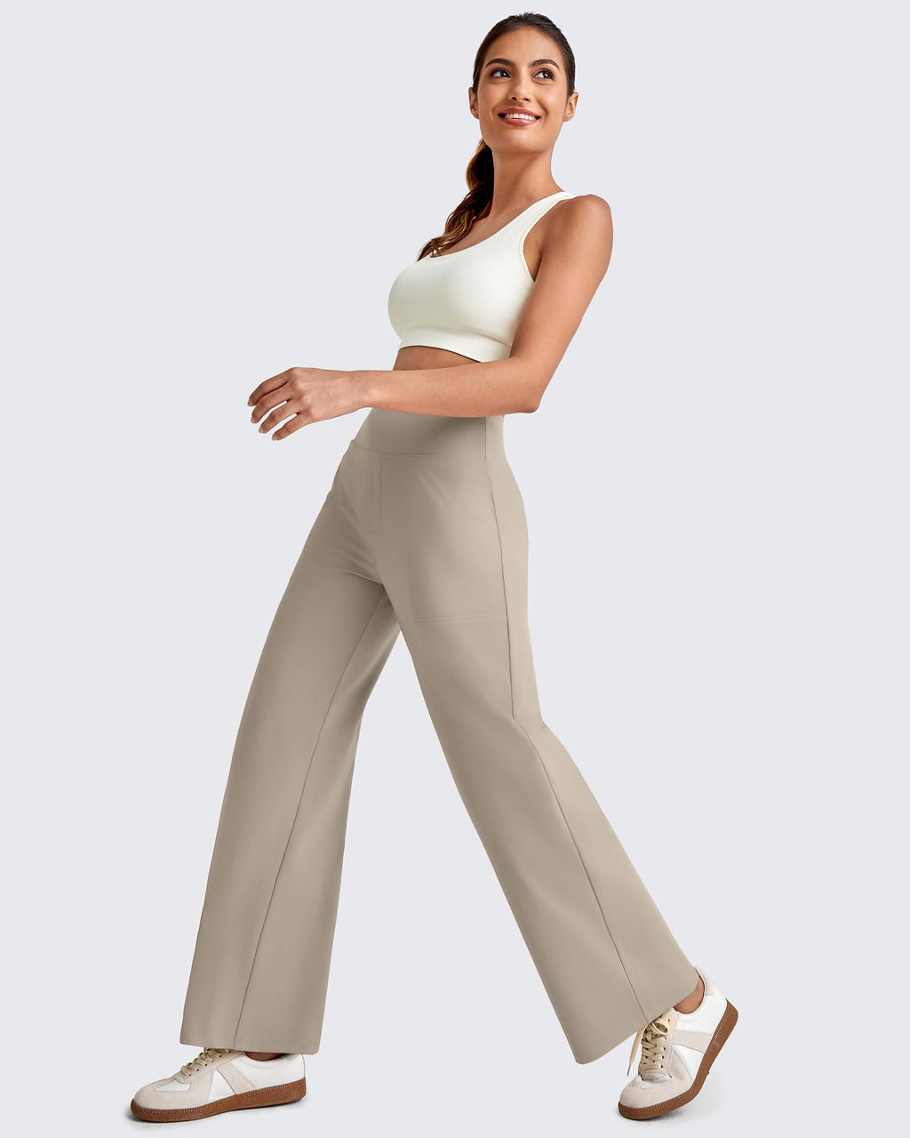 G4free Yoga Pants Women Cropped High-Waist With Pockets Matcha L