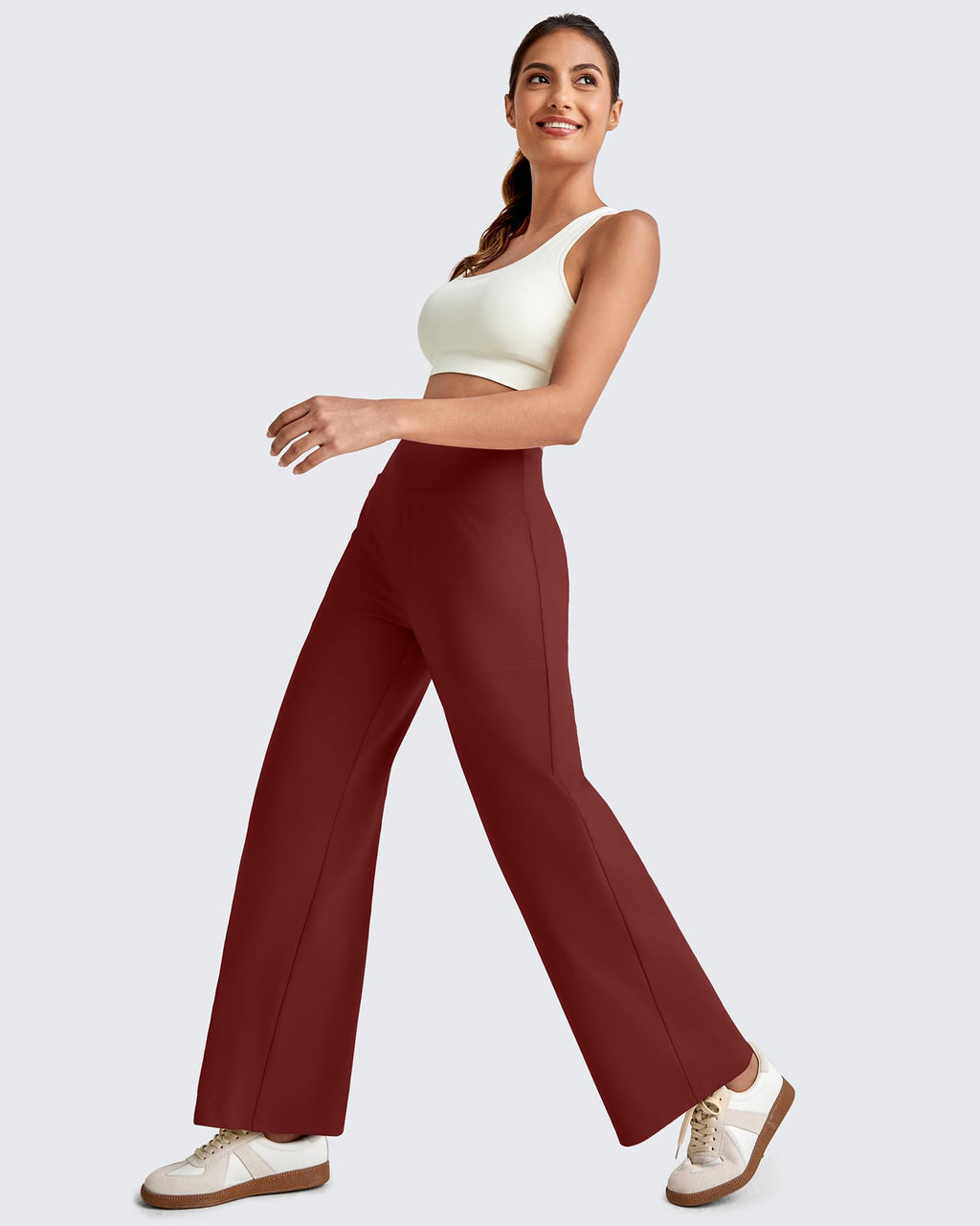 G4free Wide-Leg Yoga Pants For Women High-Waist With Pockets Wine S