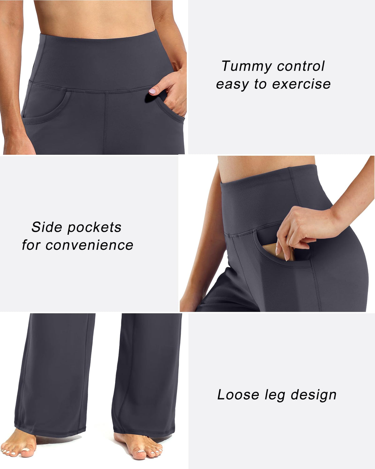 Promover Wide-Leg Yoga Pants For Women With Pockets Deep Grey L Extra