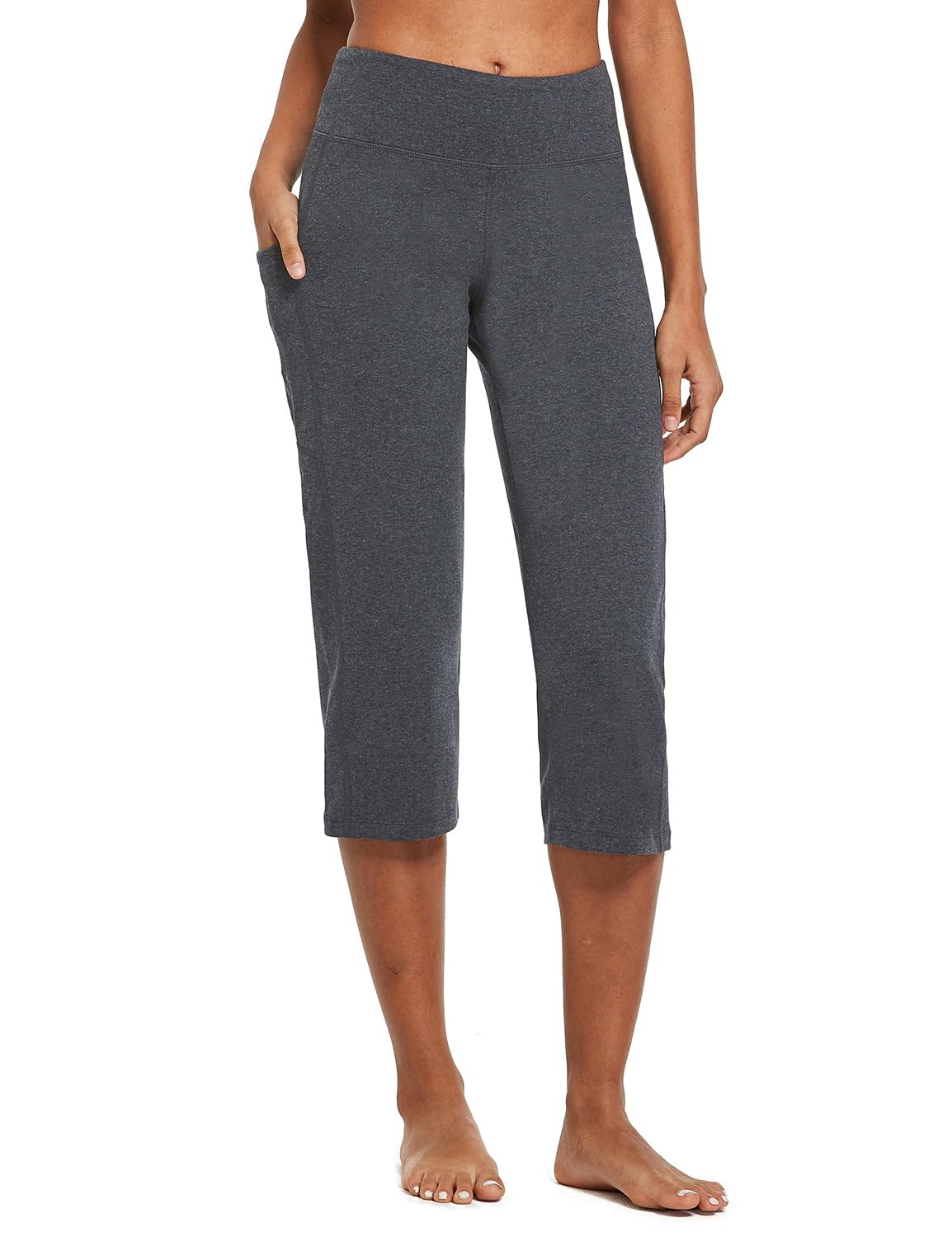 Baleaf Women's Capri Pants With Pockets High-Waist Charcoal L