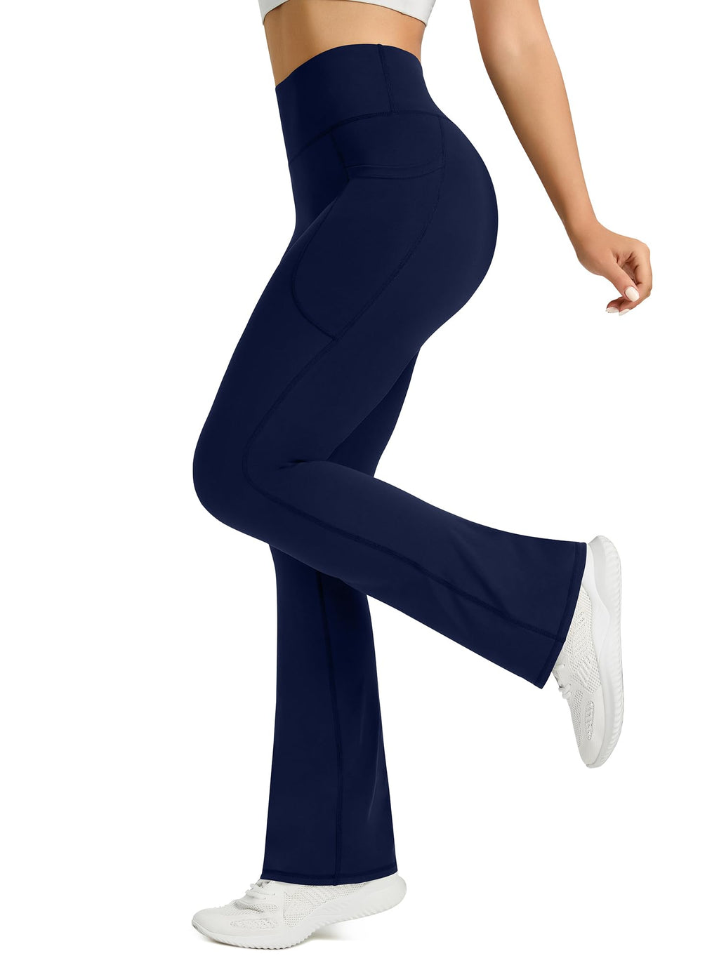 Pretisky Women's Flared Yoga Pants With Pockets - Navy Blue