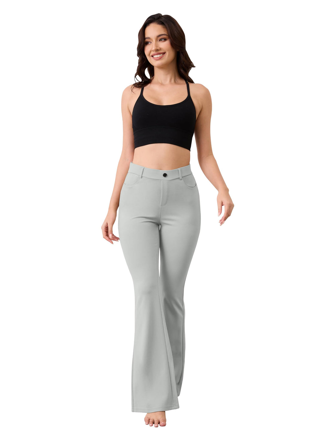 Vimpep Flare Yoga Dress Work Pants Women High-Waisted - Light Grey