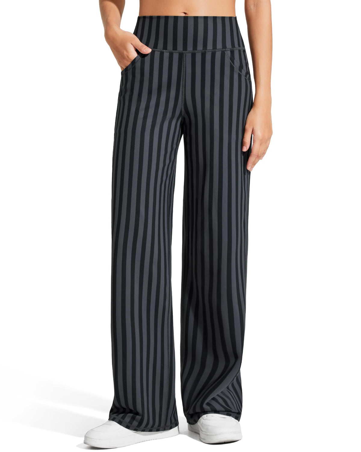 Promover Wide-Leg Pants For Women Stretch Grey And Black Stripe Xs