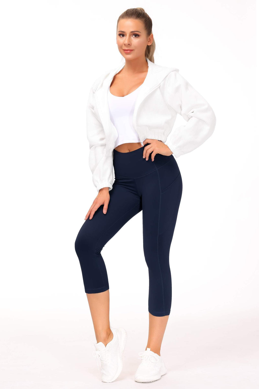 The Gym People Women's Thick High-Waist Capris Yoga Pants - Navy Blue