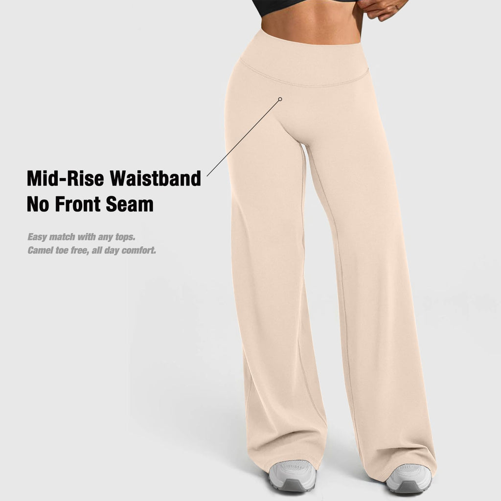 Jgs1996 Wide-Leg Yoga Pants Bottoms Straight-Leggings For Women - Beige