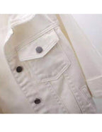 Unilexi Women's 3/4 Sleeve Colored Cropped Denim Jacket Light Wash Short Jean Trucker Coat(0096-white-xl)