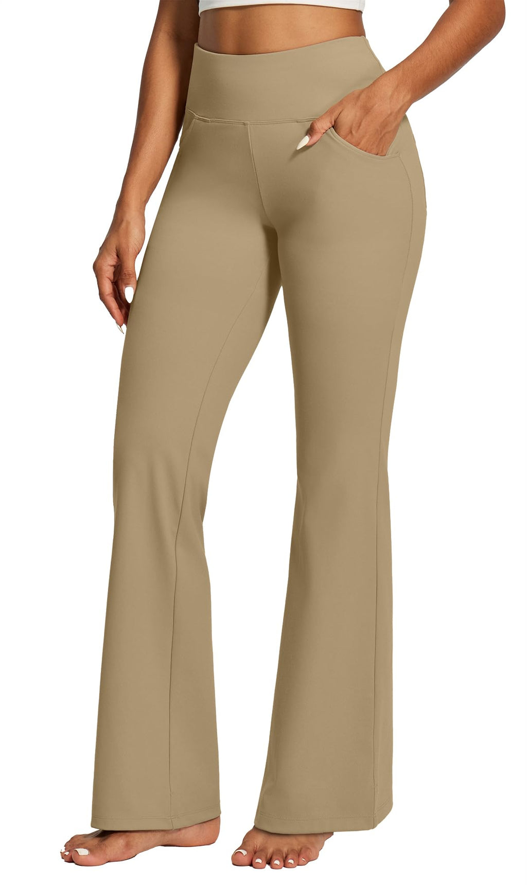 Yoga Pants Women High-Waist Workout Bootcut Flare Leggings With - Khaki