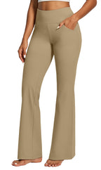 Yoga Pants Women High-Waist Workout Bootcut Flare Leggings With - Khaki