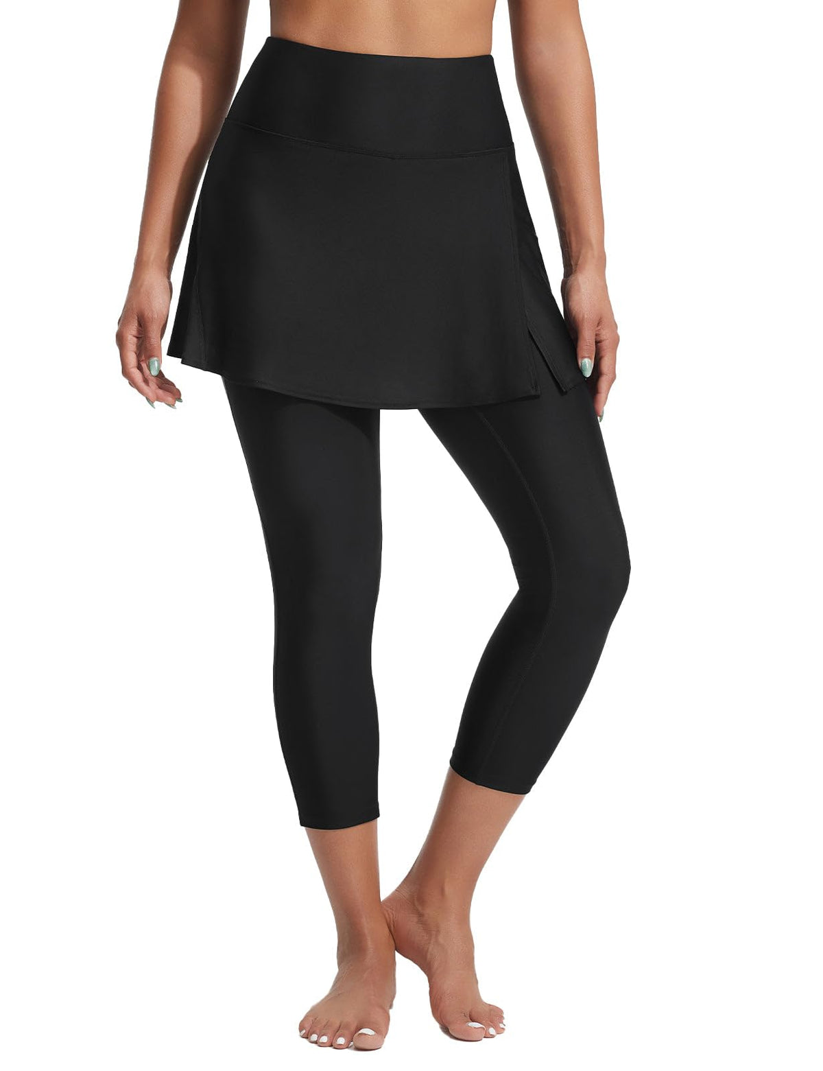 baleaf Women's 20" Swim Leggings with Skirt Long Swim Pants Black XL