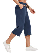 Specialmagic Women's Capri Pants Cotton Sweatpants Navy Blue 2xl