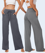 Tnnzeet 3 Pack Women's Wide-Leg Pants With Pockets - Black, Grey,