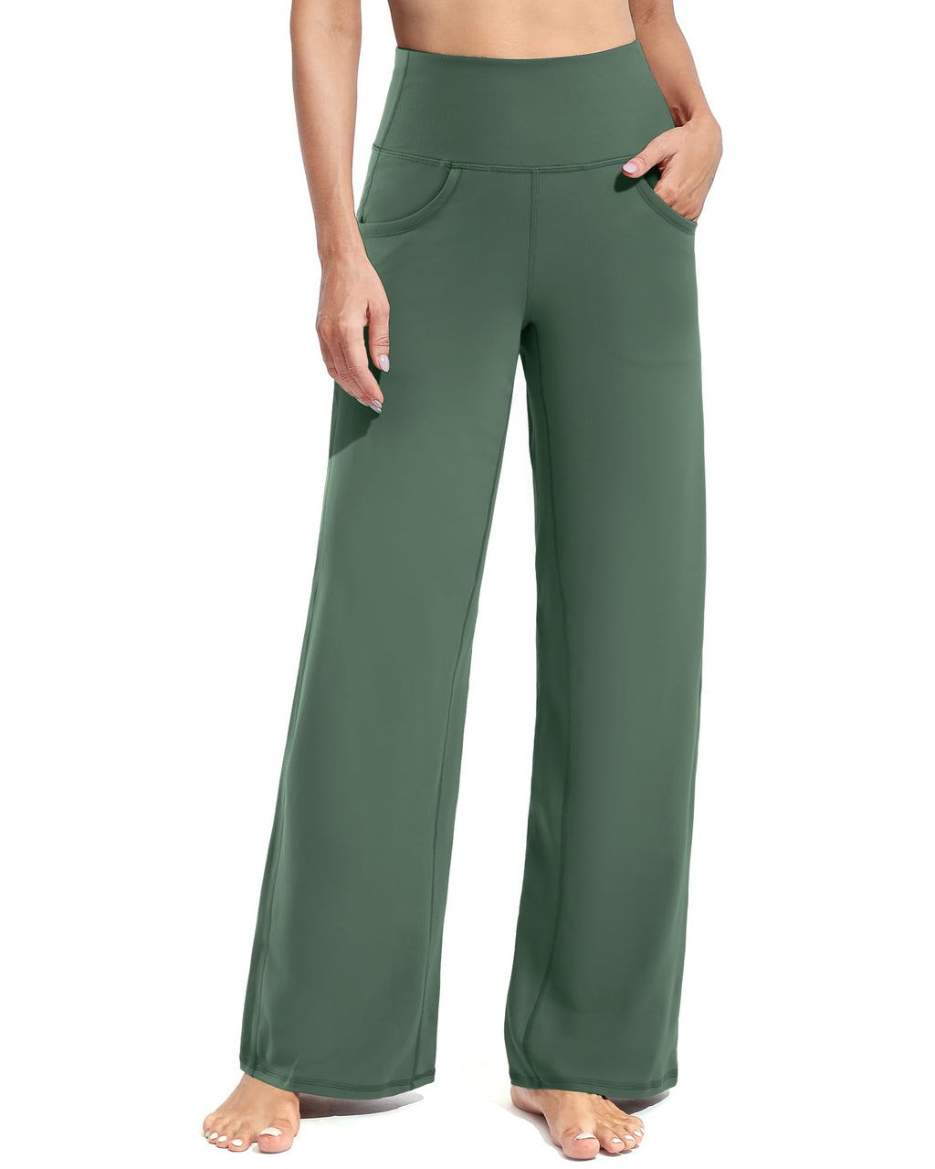 Promover Yoga Dress Pants For Women High-Waist Dark Forest Green S