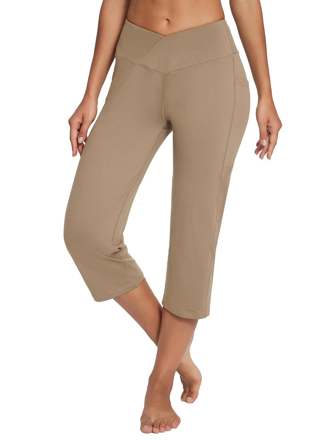 Baleaf Women's V Crossover Waist Capri Pants - V Waist-cocoa