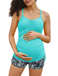 Women's Maacie Maternity Athletic Tankini Swimsuits - Lake Blue Solid