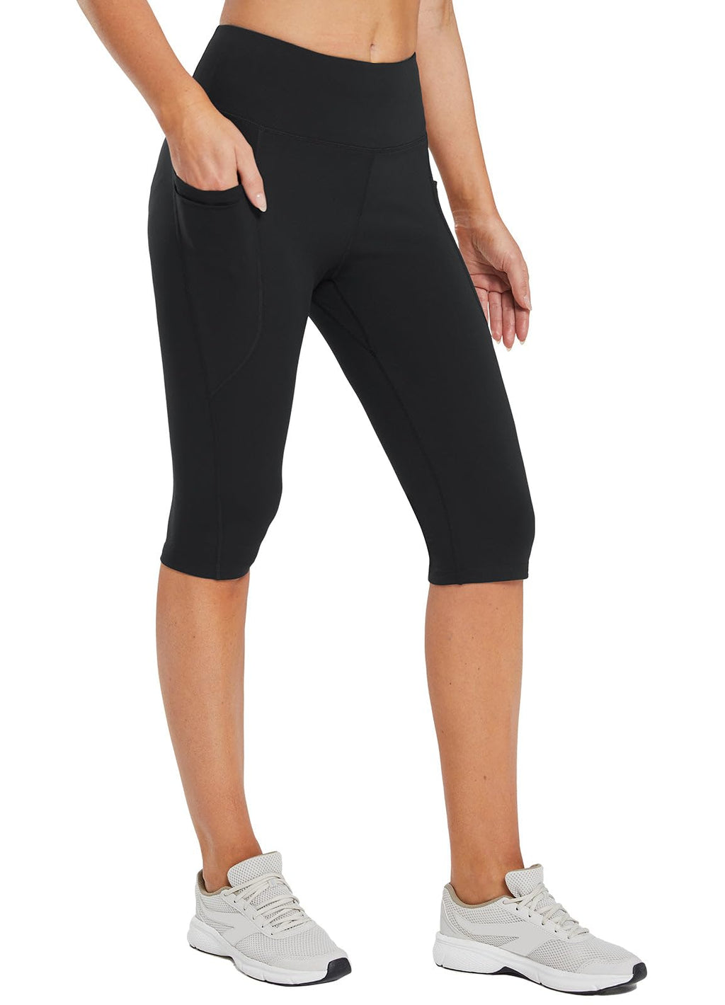 Baleaf Women's Capri Leggings Knee Length Upgraded Fabric Black Xs