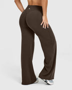 Oqq Yoga Pants Women High-Waist Stretch Casual Soft - Darkbrown