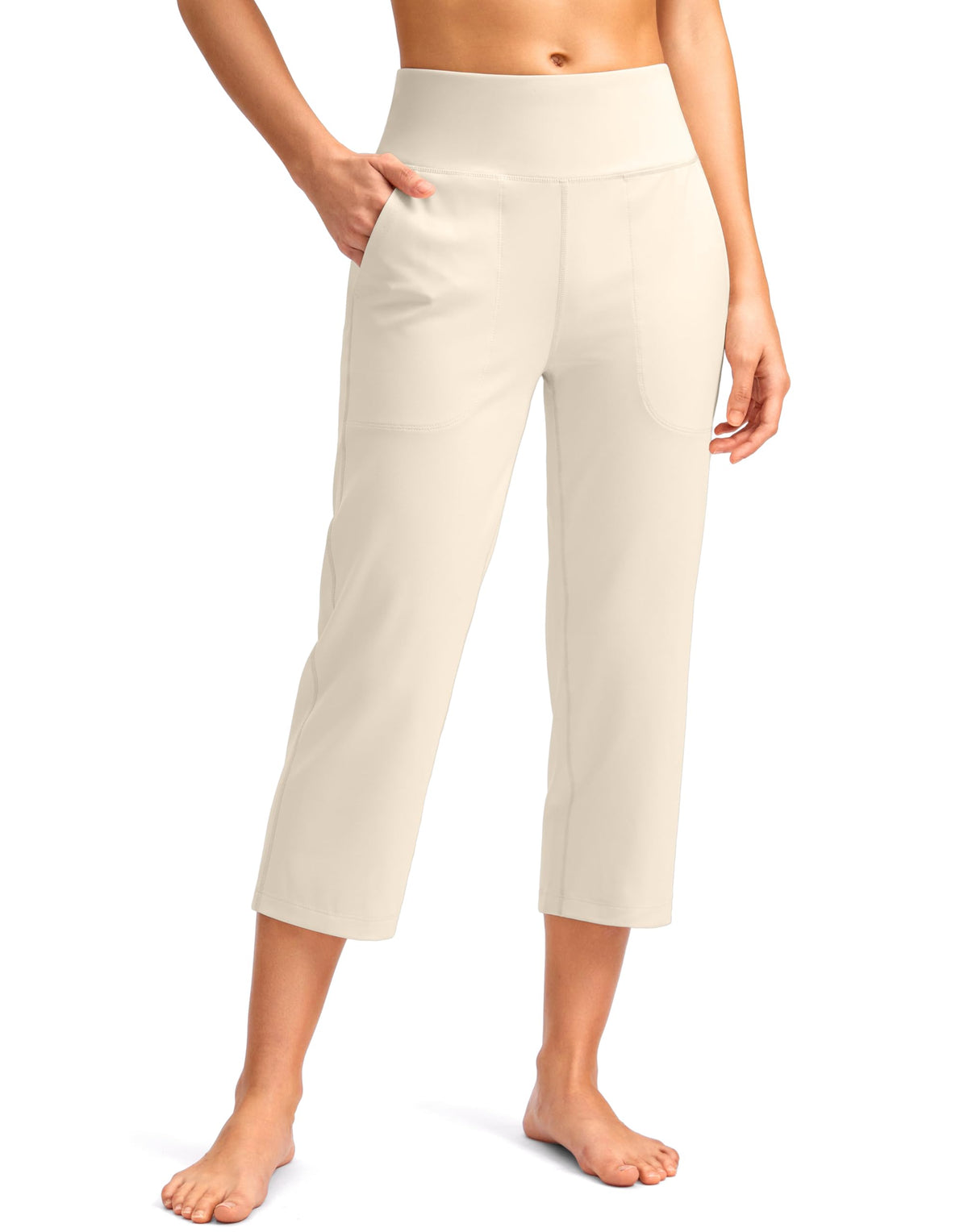 Santiny Capri Pants For Women With Pockets (creamy L)