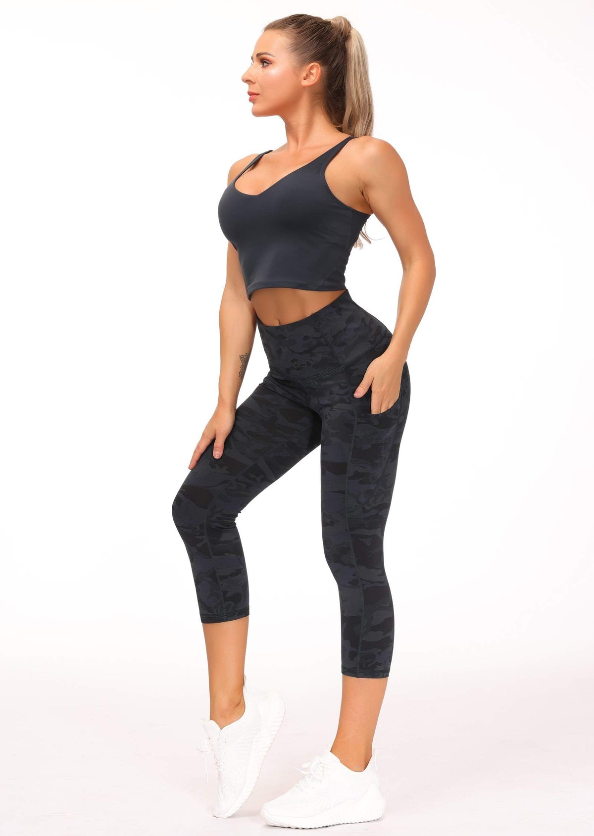 The Gym People Women's Thick High-Waist Capris Yoga - Z-capris Camo