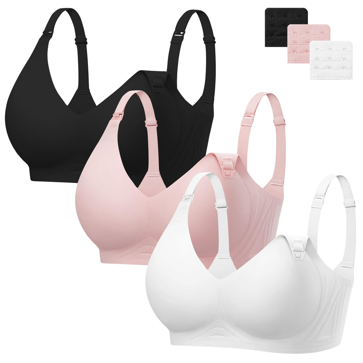 Women's Angelhood 3 Pack for Breastfeeding Seamless Pregnancy Wireless Sleep Bralette Jelly Strip Support Postpartum with Extenders, Xxl Size Nursing